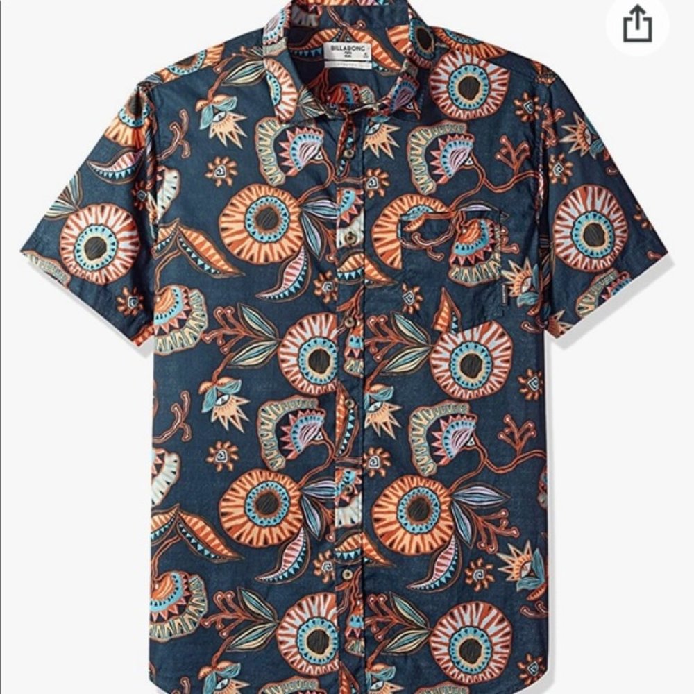 Billabong Mens Sundays Floral/Hawaiian Short Sleeve Button Down | Size Large